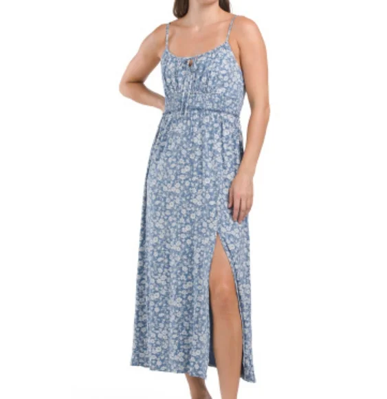 NWT - Lucky Brand Viscose Stretch Blue Floral Smocked Waist Maxi Dress - XL - Picture 1 of 15